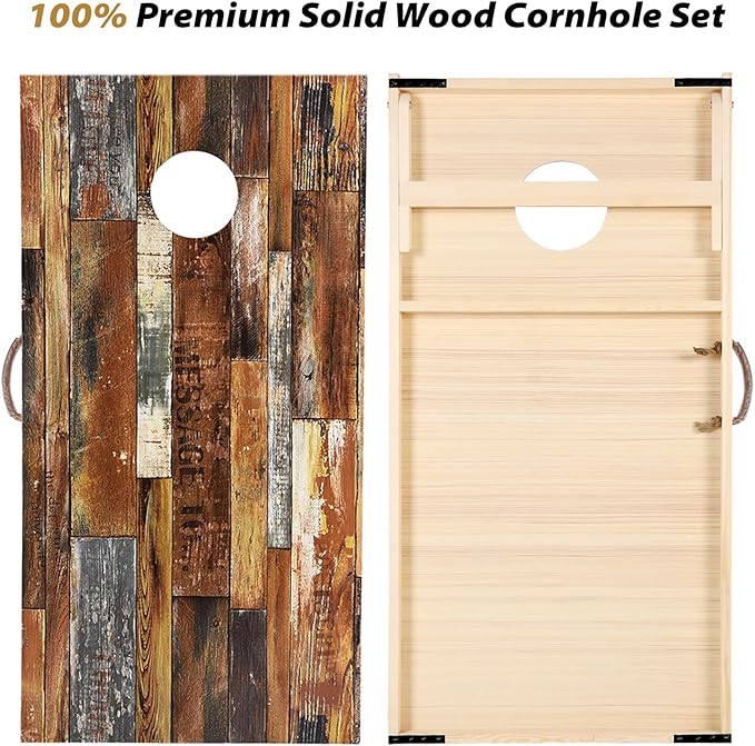 Solid Wood Vintage Cornhole Game Set, Two 4'x2'Cornhole Boards, 8 Cornhole Bags for Indoor and