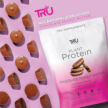 TRU Supplements Plant Based Protein Powder, BCAA, EAA, 20g Vegan Brown Rice & Pea Protein, 100