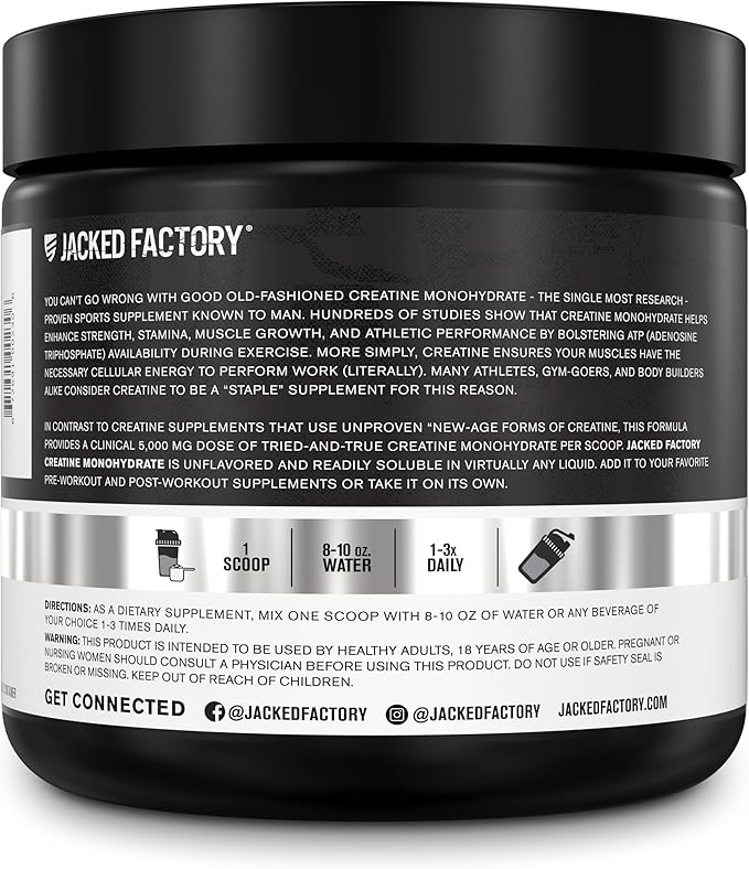 Jacked Factory Creatine Monohydrate Powder 150g - 5g Daily Creatine Supplement for Men and Women