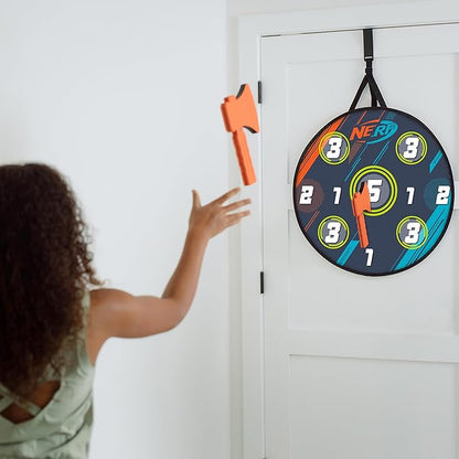 NERF Lumberjack Toss Axe Throw - Back-of-Door Axe Tossing Target with 2 Foam Axes - Great for Game