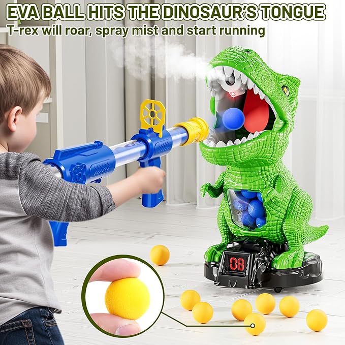 Dinosaur Shooting Toys for Kids 3-5 Years, Movable Target Shooting Games with 2 Air Pump Launcher
