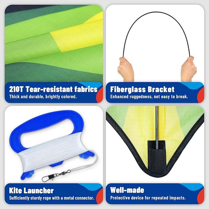 Red Green Blue Three Piece Large Delta Kite,Extremely Easy to Launch for Beginners,Kites for Kids