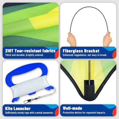 Red Green Blue Three Piece Large Delta Kite,Extremely Easy to Launch for Beginners,Kites for Kids