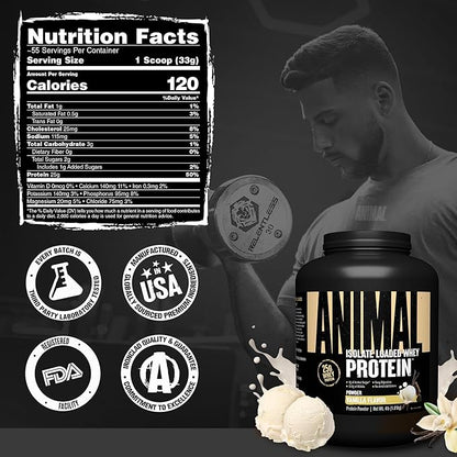 Animal Whey Isolate Protein Powder - Loaded for Pre & Post Workout Muscle Builder and Recovery with