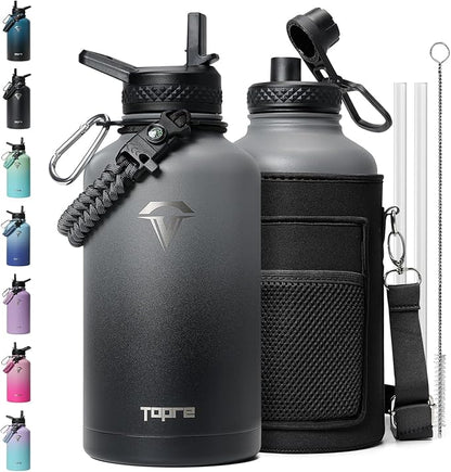 64 oz Insulated Water Bottle,Half Gallon Water Flask Stainless Steel Vacuum, Cold for 48