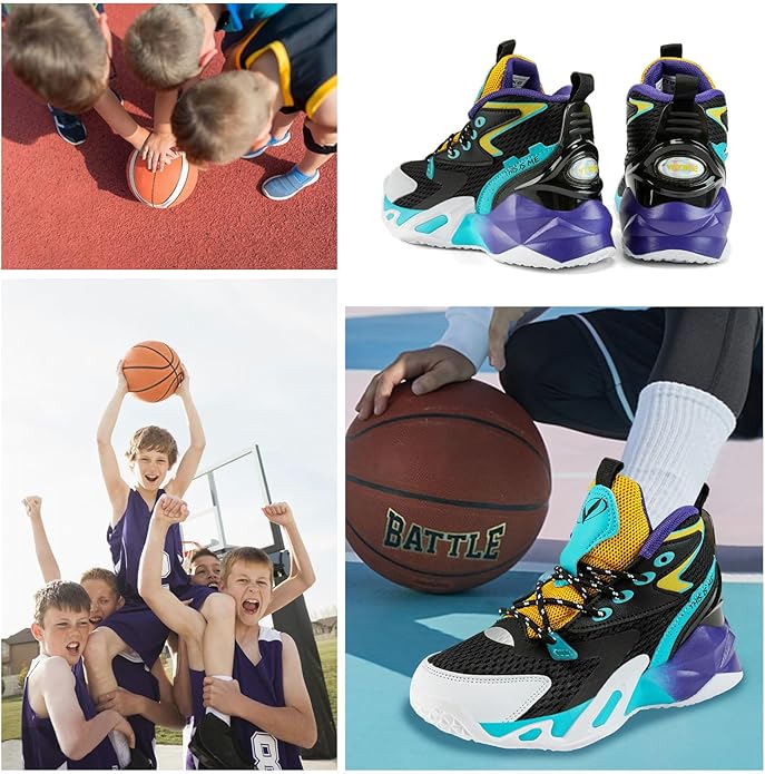 VITUOFLY Kids Basketball Shoes Boys Air Cushion Sneakers Girls Mid Top School Hoops Shoes Non-Slip