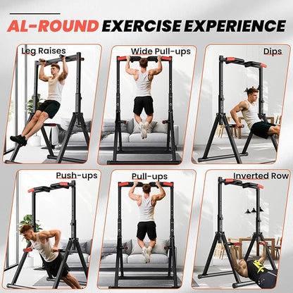DOBESTS Foldable Power Tower Pull Up Bar Dip Station Adjustable Multifunction Workout Pull Up Tower