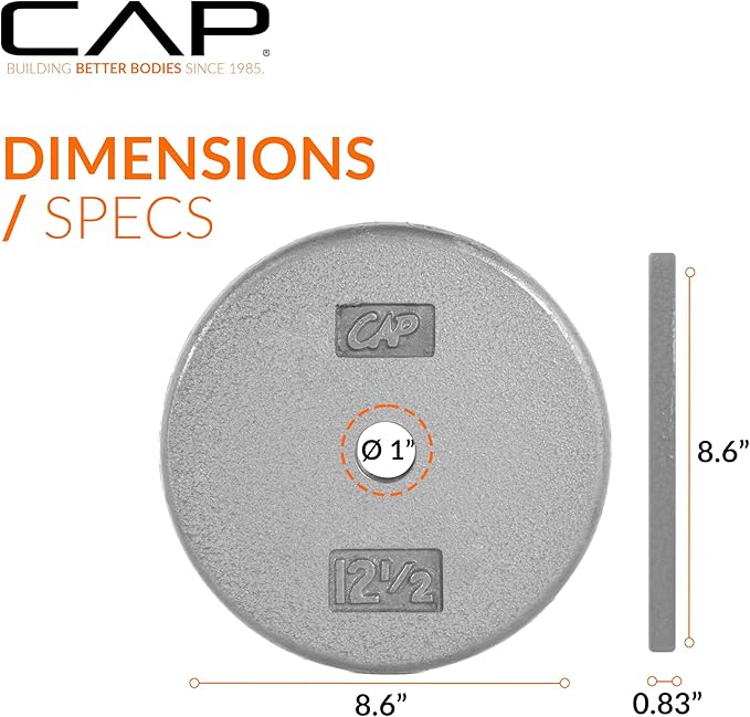 CAP Barbell Standard 1-Inch Cast Iron Weight Plates - Singles & Sets | 1.25-50 lbs | Multiple