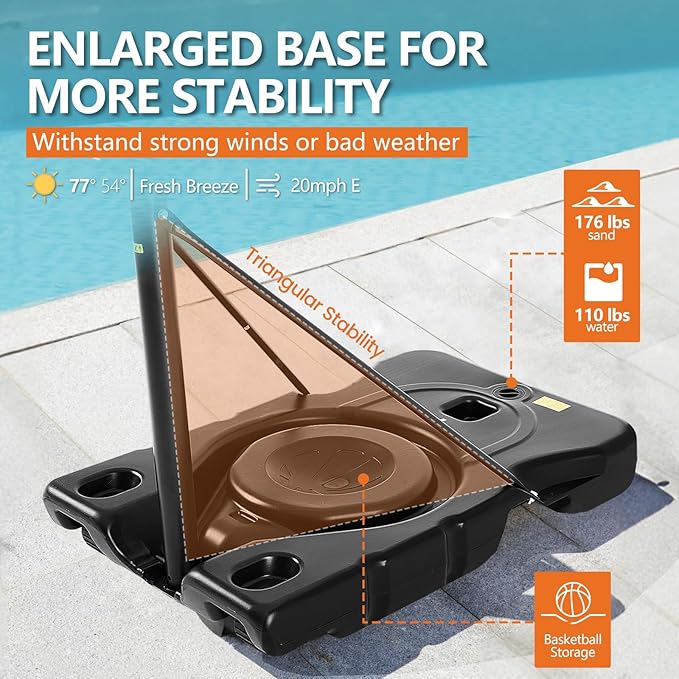 Sweetcrispy Portable Basketball Hoop Outdoor 6.1-10FT Adjustable Height, 44 Inch Shatterproof