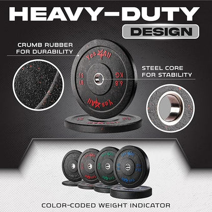 Yes4All 2" Bumper Plate, 10-190 LB Olympic Rubber Weight Plate with Steel Hub for WeightLifting