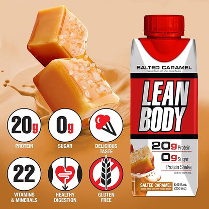 Lean Body Ready-to-Drink Salted Caramel Protein Shake, 20g Protein, Whey Blend, 0 Sugar, Gluten