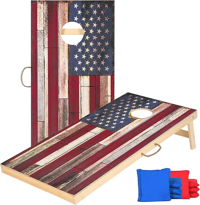 Solid Wood Vintage Cornhole Game Set, Two 4'x2'Cornhole Boards, 8 Cornhole Bags for Indoor and