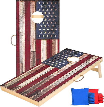 Solid Wood Vintage Cornhole Game Set, Two 4'x2'Cornhole Boards, 8 Cornhole Bags for Indoor and