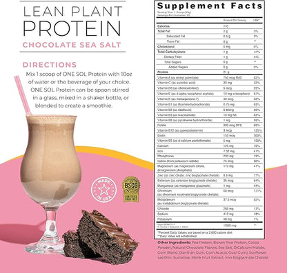 One Sol Lean Plant-Based Protein Powder, Pea & Brown Rice Protein, Low Carb, Vegan Friendly