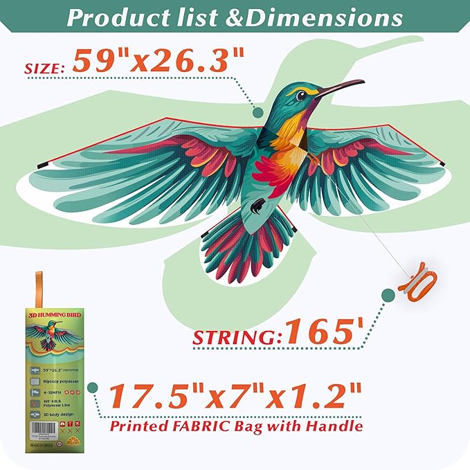ORGCLDKT- 3D Lifelike Style Bird/Eagle Kite, Super Easy to Fly with, Ideal for Kids, Adults, Girls