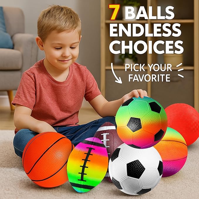 8.5 Inch Sports Balls Set 7 Pack,Playground Balls for Kids&Adults, Includes Soccer Ball
