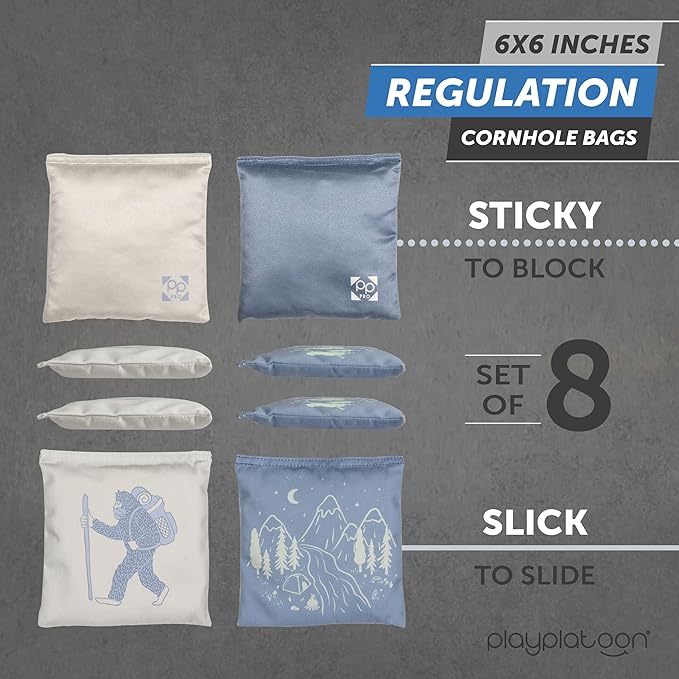 Professional Cornhole Bags - Set of 8 Regulation All Weather Double Sided - Sticky Side/Slick Side