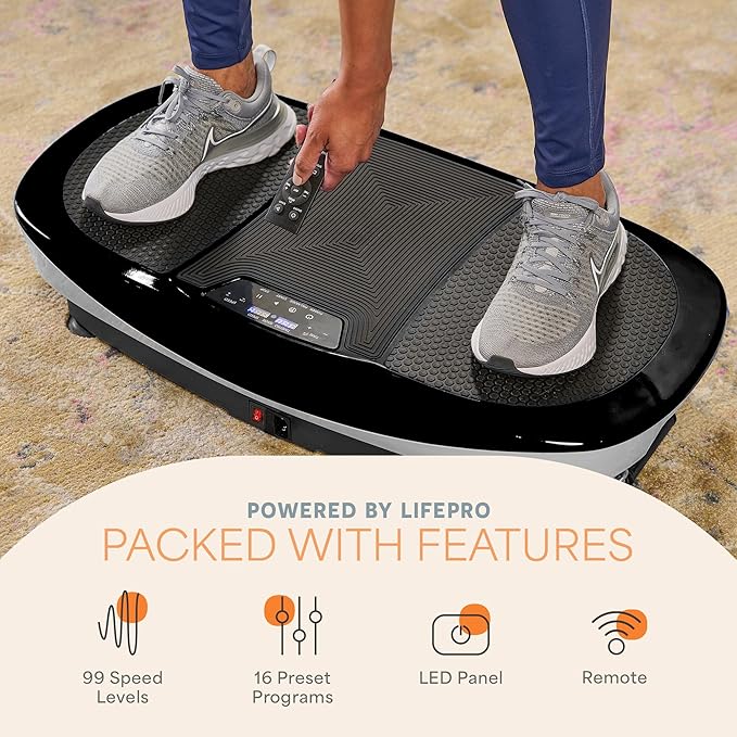 Lifepro Rumblex Max 4D Black Vibration Plate Exercise Machine with Loop Resistance Bands for Home