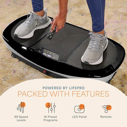 Lifepro Rumblex Max 4D Black Vibration Plate Exercise Machine with Loop Resistance Bands for Home