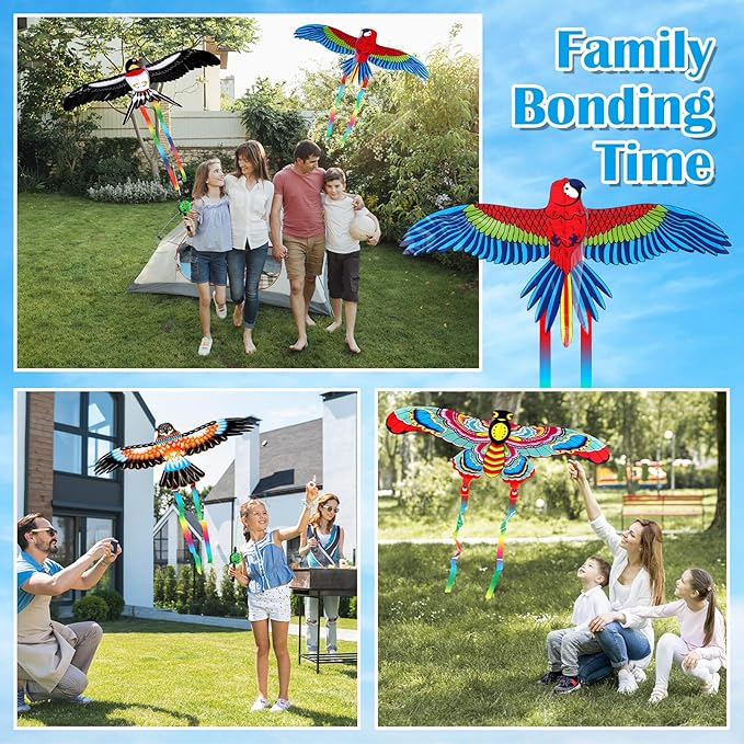 4Pcs Large Fishing Rod Kite for Kid Adults 23.62 Inch Vivid Swallow Parrot Phoenix Butterfly Kite