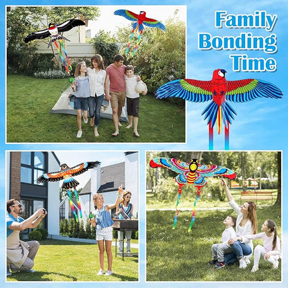 4Pcs Large Fishing Rod Kite for Kid Adults 23.62 Inch Vivid Swallow Parrot Phoenix Butterfly Kite
