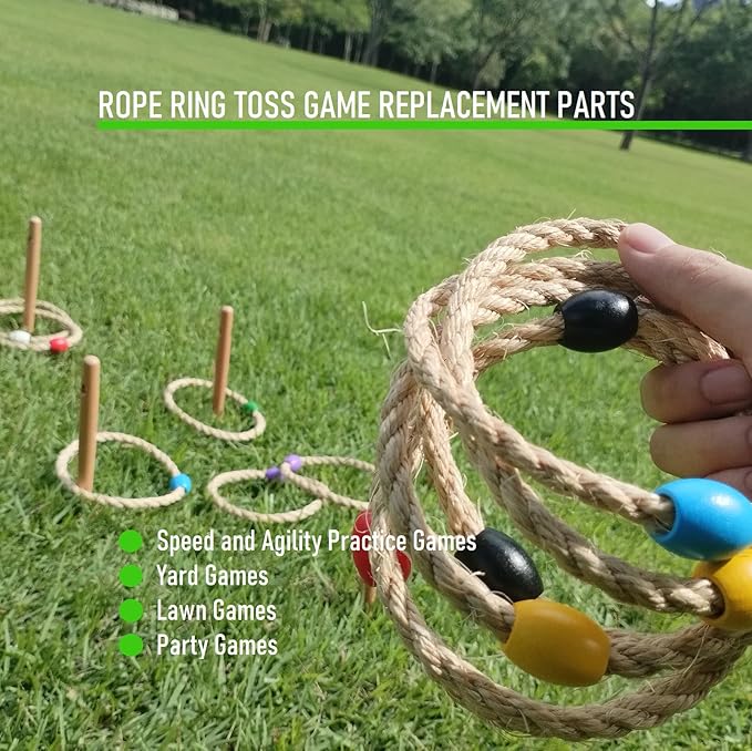6 Pack Sisal Rope Ring Toss Game Replacement Parts for Kids and Adults, Outdoor Toss Rings for
