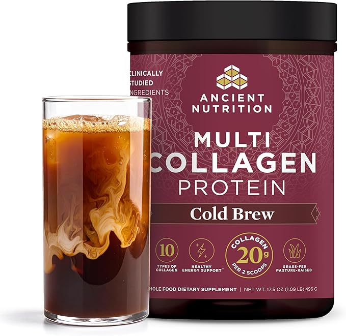 Ancient Nutrition Hydrolyzed Collagen Peptides Powder, Cold Brew Multi Collagen Protein for Women