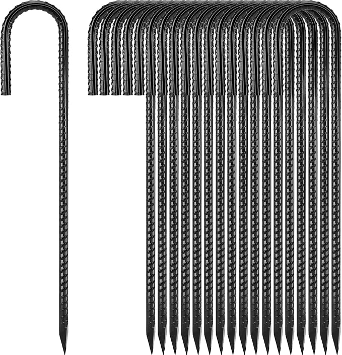 Ground Stakes 12 inches 18-Pack J Hook Rebar Stakes 5/16" Diameter Tent Stakes Heavy Duty Metal