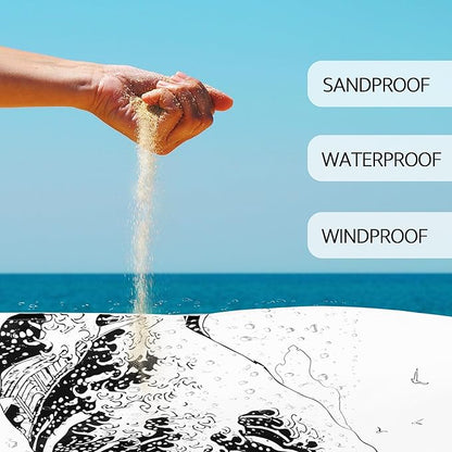 Beach Blanket, Waterproof Sandproof Beach Mat with 4 Stakes & 4 Pockets, 78''×86'' Lightweight