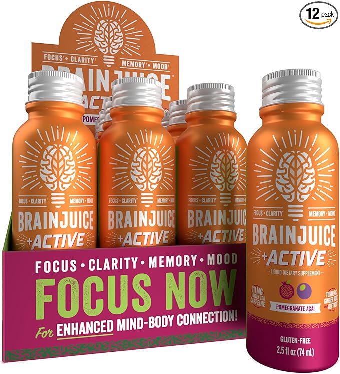 BrainJuice Active Focus & Energy Drink Shots, Supports Endurance, Recovery & Clarity, Non-GMO