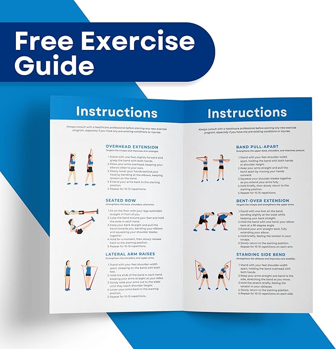 RMS Resistance Bands with Instruction Guide & Carry Bag - Latex Free Exercise Band for Working Out