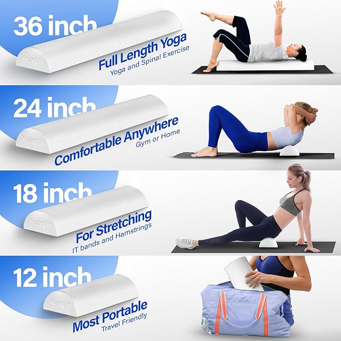 Yes4All Medium Firm Half Foam Rollers for Post-Workout Relaxation, 12/18/24/36 inch PE Foam Roll