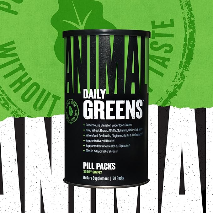 Animal Daily Greens Pill Packs - Kale, Wheat Grass, Alfalfa & More - Convenient Prebiotic and