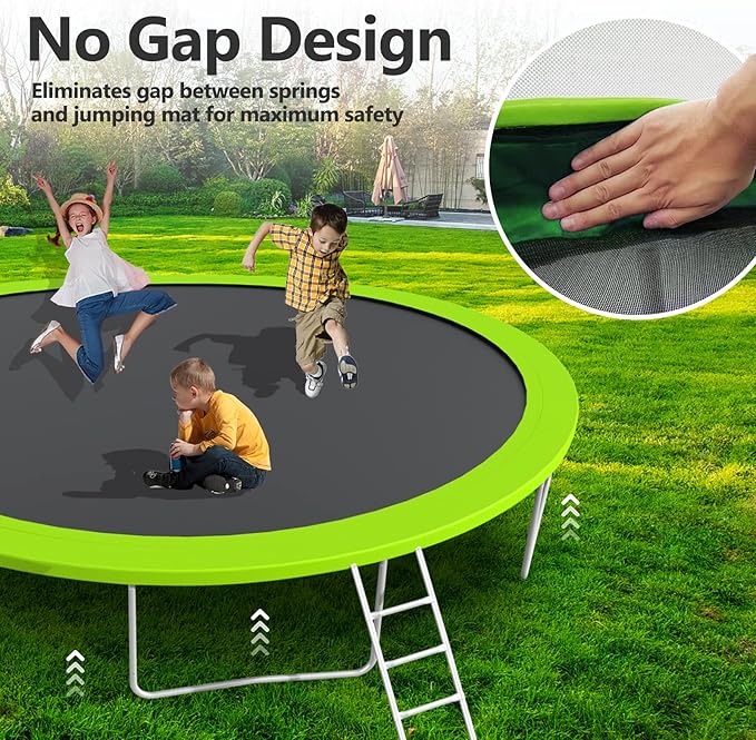 Upgraded 10/12/14/15/16FT Trampoline Outdoor, Large Kids Trampoline with Light, Stakes, Sprinkler