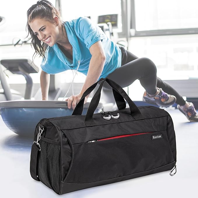 Kuston Sports Gym Bag with Shoes Compartment, Trolley Sleeve and Wet Pocket Gym Duffel Bag