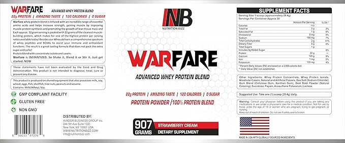 Warfare 2 lbs Advanced Whey Protein Blend 22g Protein per Serving Amazing Flavors (2 lbs