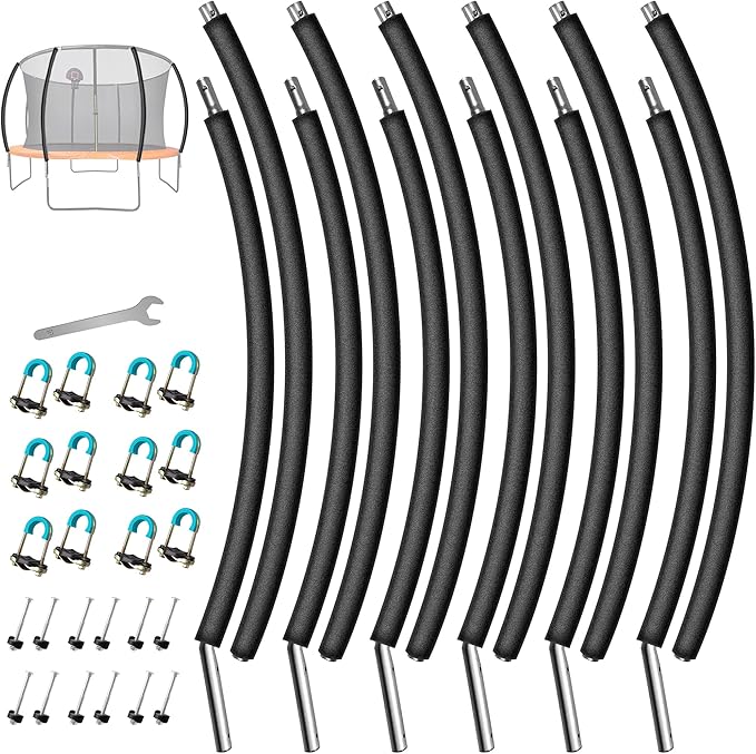 6PCS Trampoline Replacement Curved Pole, Universal Trampoline Enclosure Pole Fits for 8-16FT Curved