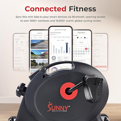 Sunny Health & Fitness Smart Under-Desk Bike Exerciser, Low-Impact Cardio Cycling Equipment for