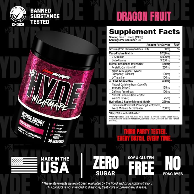 PROSUPPS Mr. Hyde Nightmare Pre Workout Powder with Caffeine & Beta Alanine - Preworkout for
