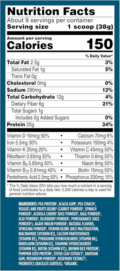 Vega Organic All-in-One Vegan Protein Powder, French Vanilla -Superfood Ingredients, Vitamins for