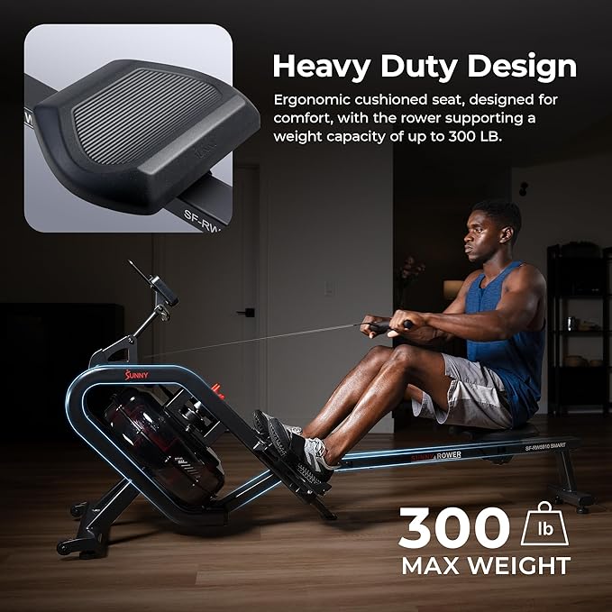Sunny Health & Fitness Flip & Foldable Rowing Machine for Home w/Extended Slide Rail, Full-Body