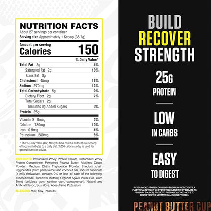 RYSE Loaded Protein Powder - Peanut Butter Cup - 25g Whey Protein Isolate & Concentrate with