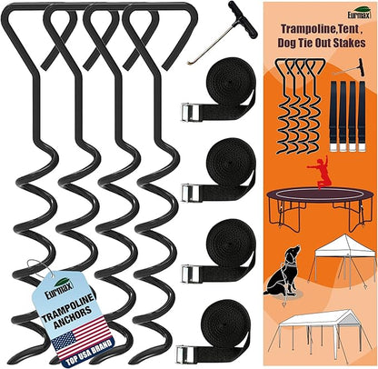 Eurmax USA Trampoline Stakes Heavy Duty Trampoline Parts Corkscrew Shape Steel Stakes Anchor Kit