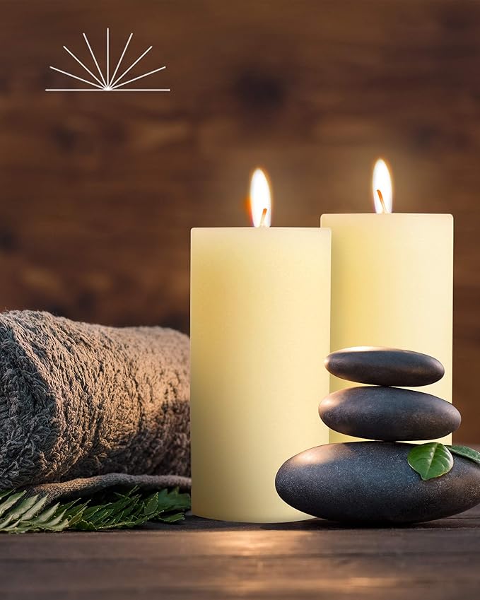 Mottled Pillar Candles by Bask - Set of 6-3" x 6" Dripless Unscented Candles in Ivory for Home