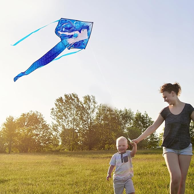 HONBO Large Mermaid Kite for Kids & Adults, Easy to Fly Delta Kite, Beginner Kite for Girls &Boys