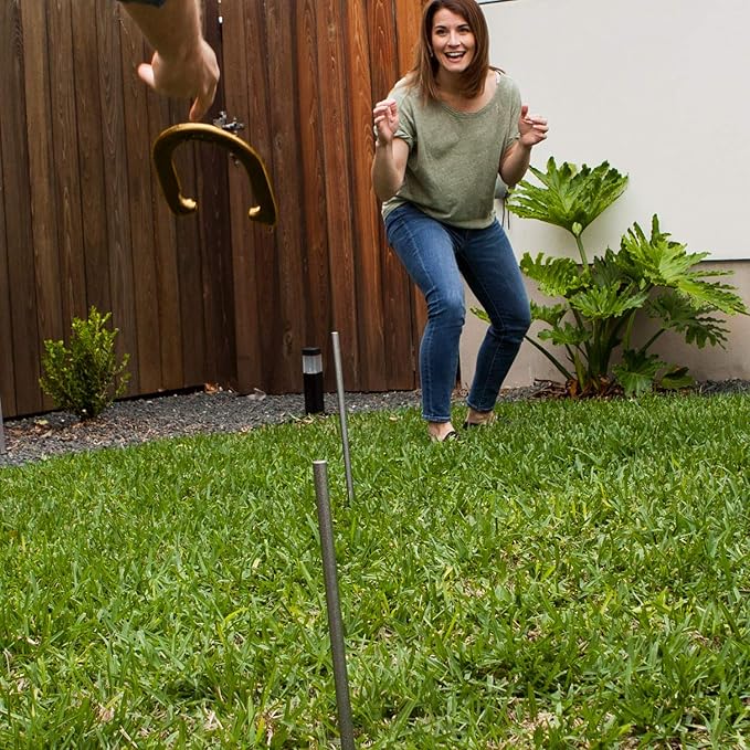 Champion Sports Horseshoe Set: Traditional Outdoor Lawn Game includes Four Professional Solid Steel