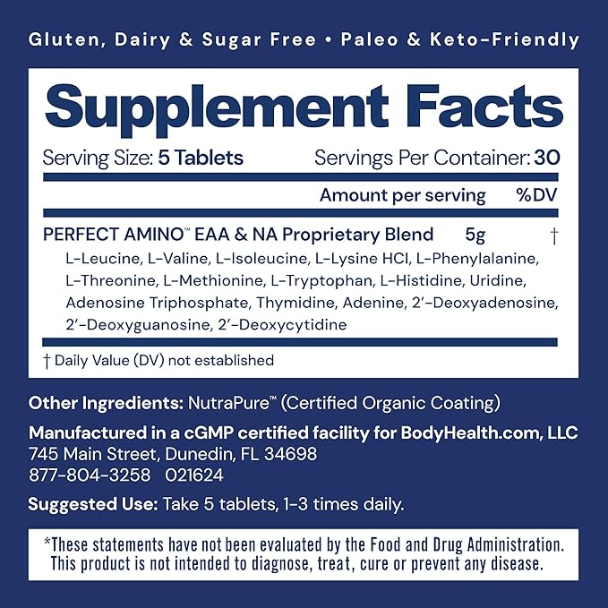 BodyHealth PerfectAmino (150 ct) Easy to Swallow Tablets, Essential Amino Acids Supplement with