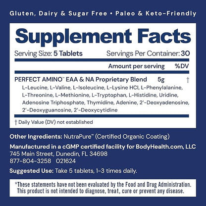 BodyHealth PerfectAmino (150 ct) Easy to Swallow Tablets, Essential Amino Acids Supplement with