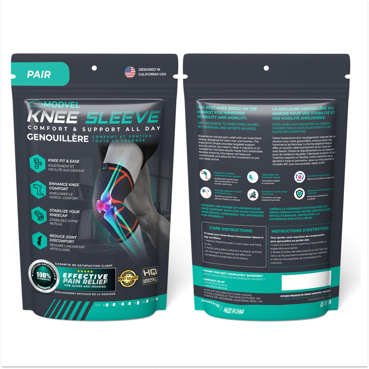 Modvel Compression Knee Brace for Women & Men - 2 Pack Knee Brace for Women Running Knee Pain, Knee
