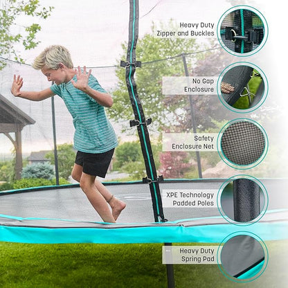 SKYWALKER TRAMPOLINES 12 FT 15 FT Round Trampoline with Safety Enclosure Net, 9 x 15 FT Rectangle